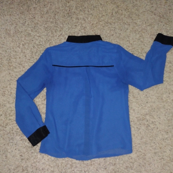 Mine Sheer Button Up Blouse Royal Blue & Black Size M NWOT - Picture 2 of 10